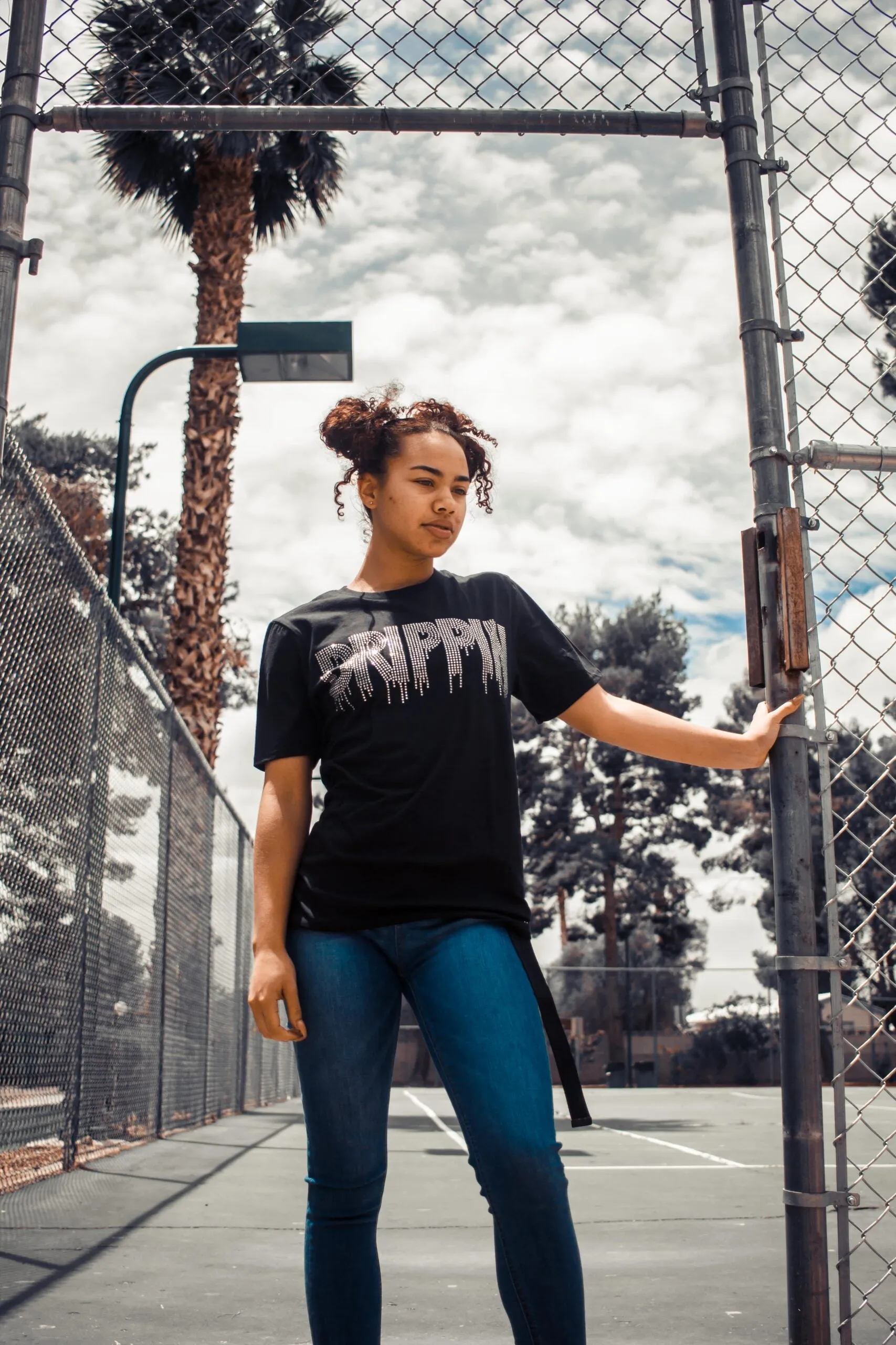 Crystal Clear Rhinestone Drippin | Black Tee