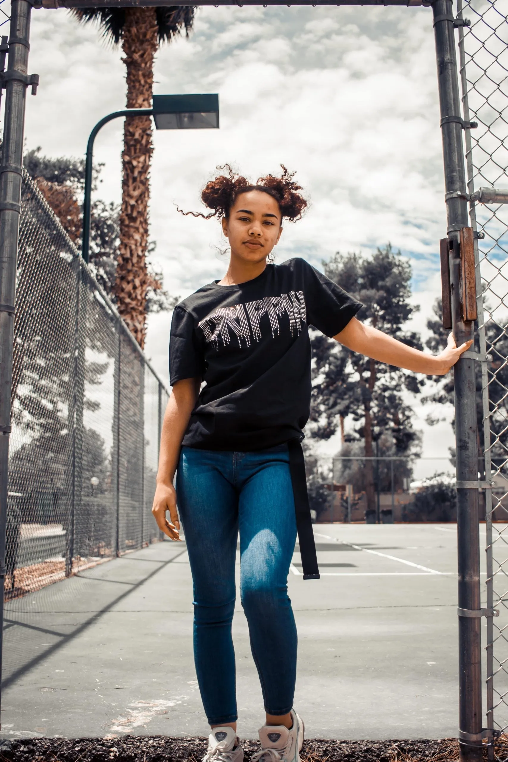 Crystal Clear Rhinestone Drippin | Black Tee