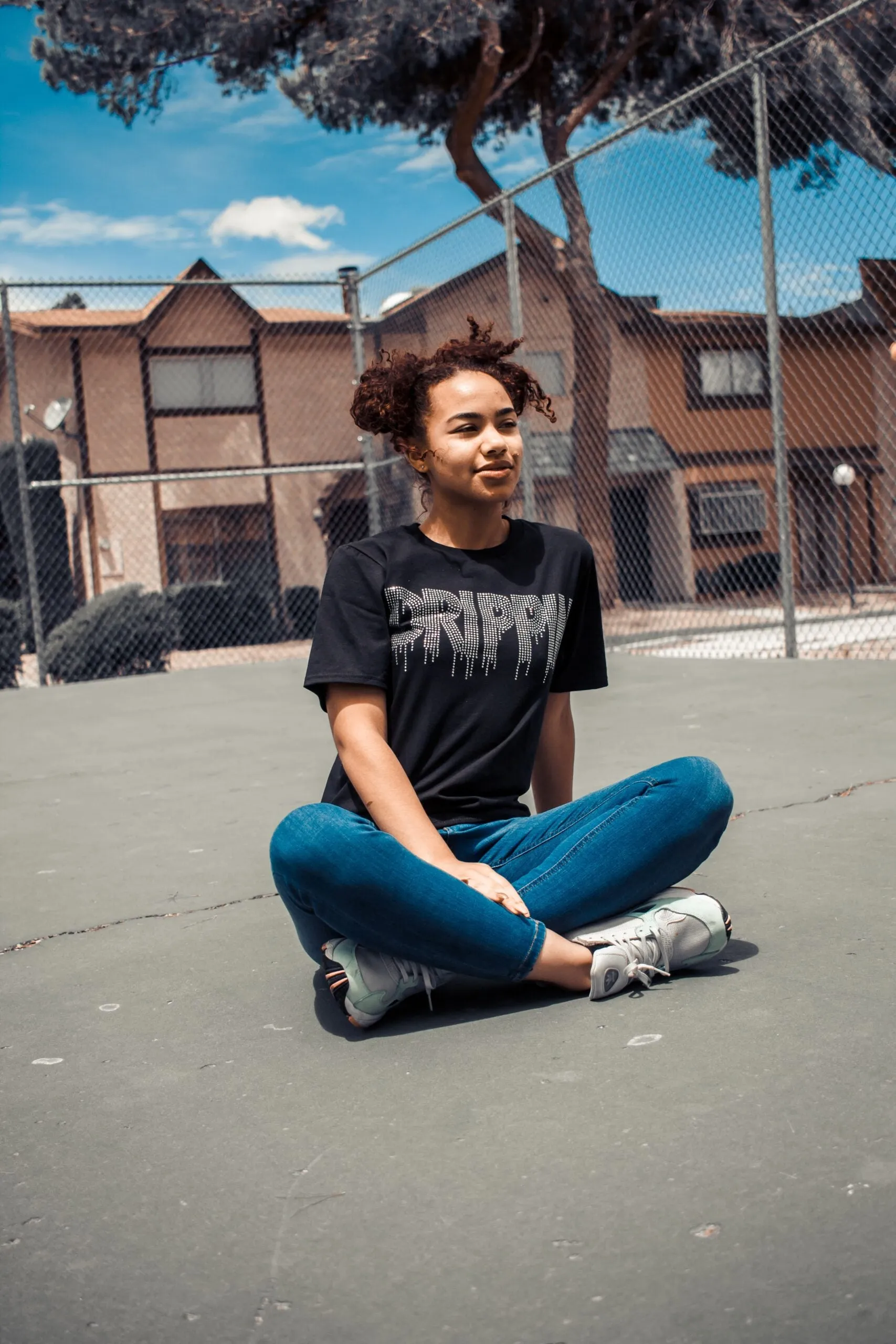 Crystal Clear Rhinestone Drippin | Black Tee