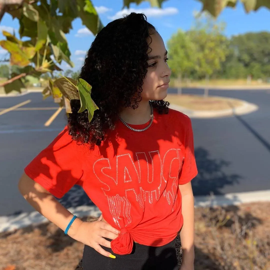Crystal Clear Rhinestone Outline Sauce | Red Tee