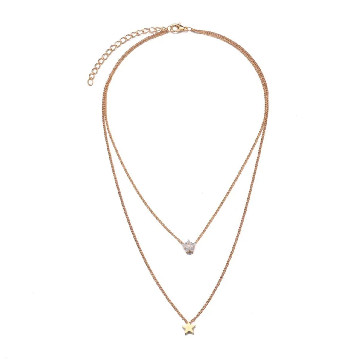 Cubic Zirconia & 18K Gold-Plated Stars Layered Pendant Necklace