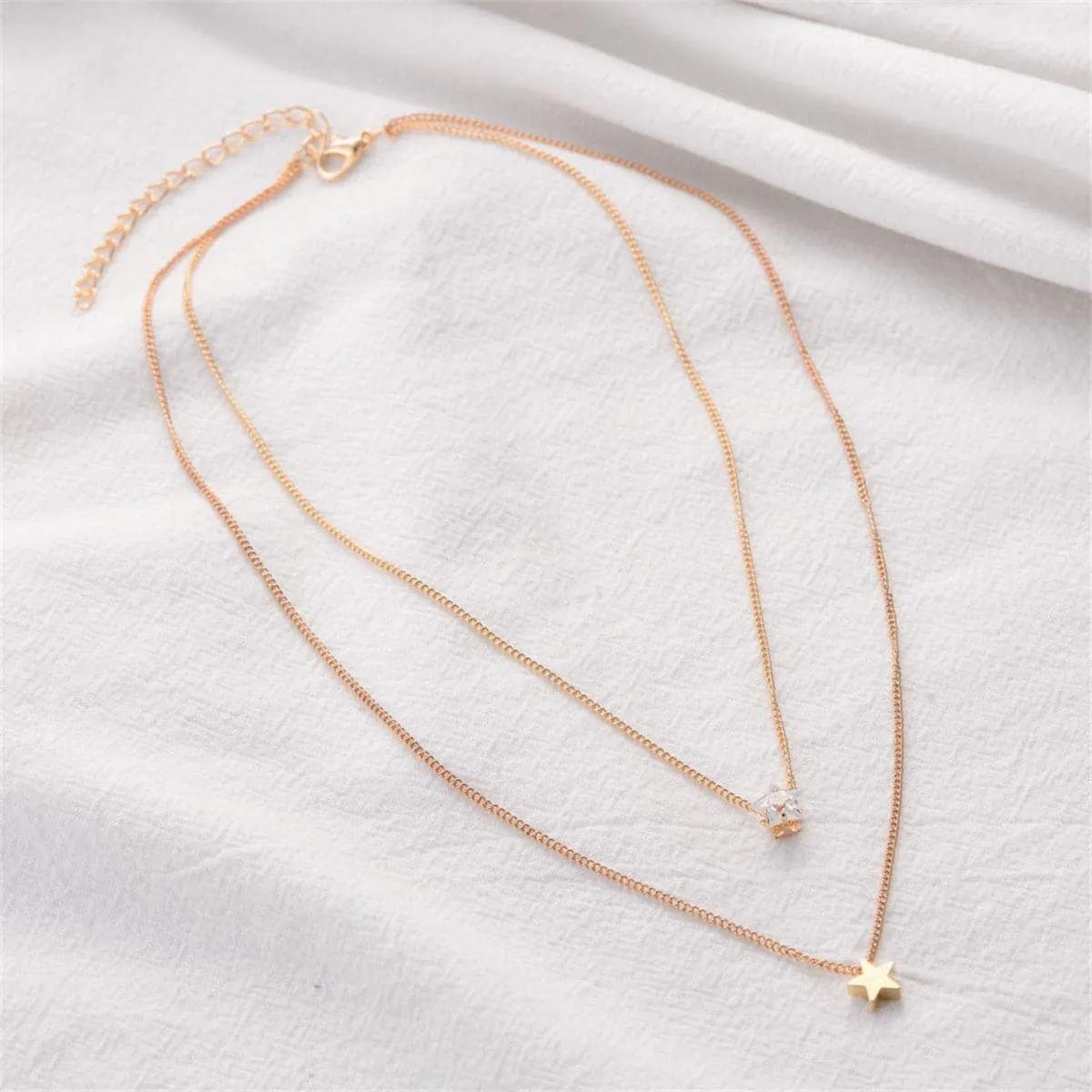 Cubic Zirconia & 18K Gold-Plated Stars Layered Pendant Necklace
