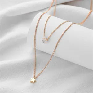 Cubic Zirconia & 18K Gold-Plated Stars Layered Pendant Necklace