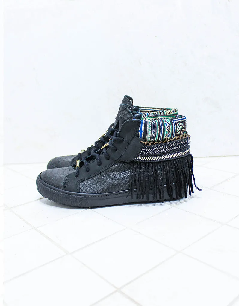 Custom Made Boho Sneakers in Black Snake | SIZE 41