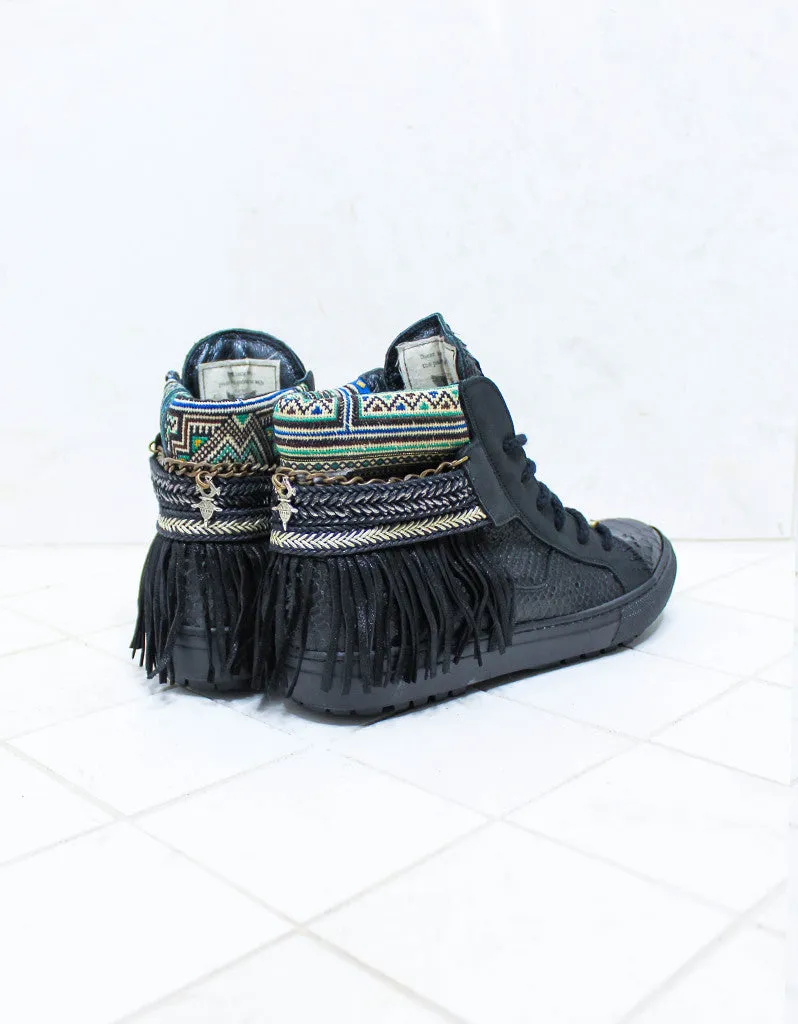 Custom Made Boho Sneakers in Black Snake | SIZE 41