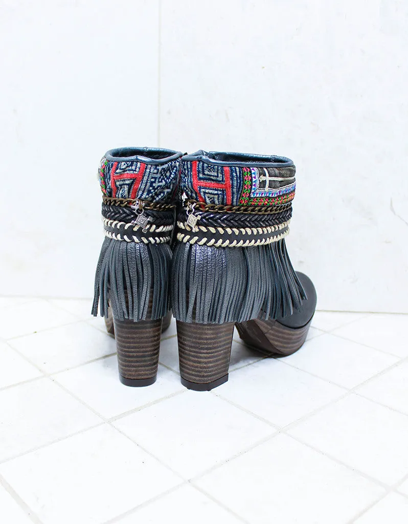 Custom Made High Heel Boho Boots in Black | SIZE 40