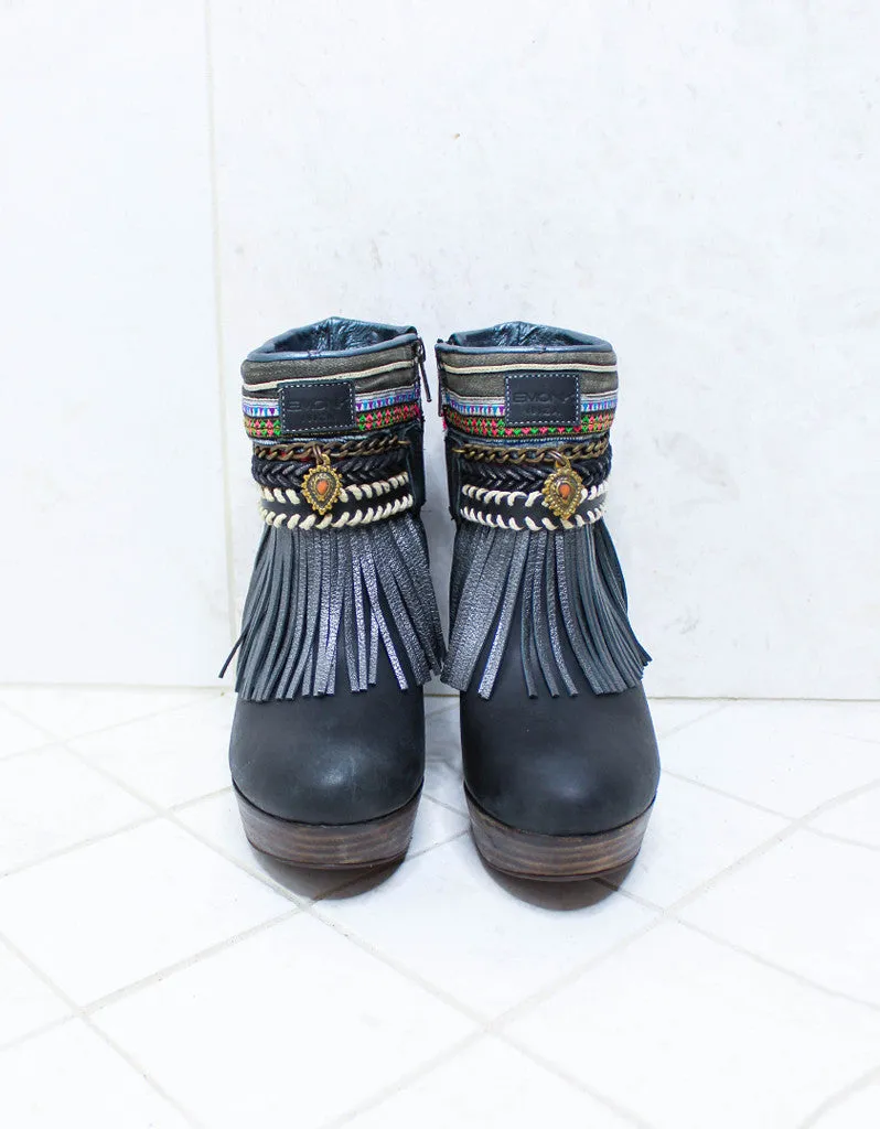 Custom Made High Heel Boho Boots in Black | SIZE 40