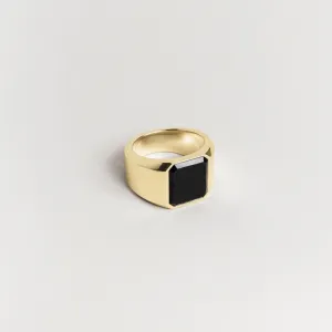 Cut-Corner Inlay Signet Ring, 16mm
