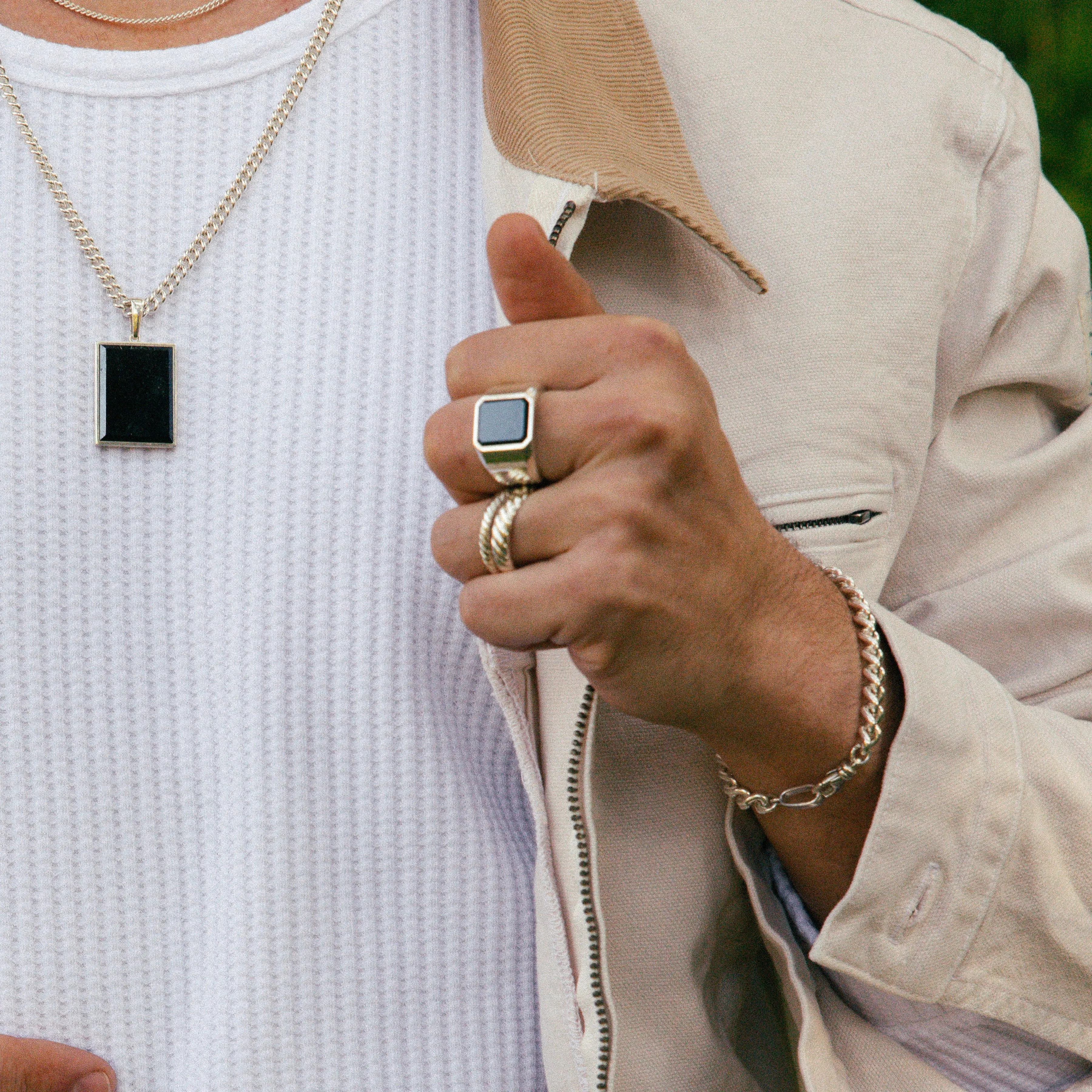 Cut-Corner Inlay Signet Ring, 16mm