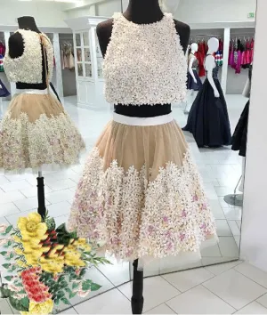 cute two pieces applique short prom dress, homecoming dress