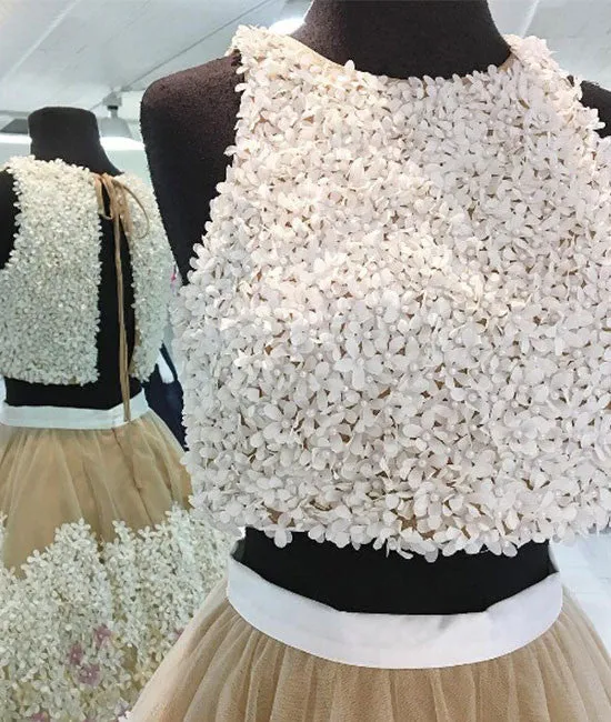 cute two pieces applique short prom dress, homecoming dress