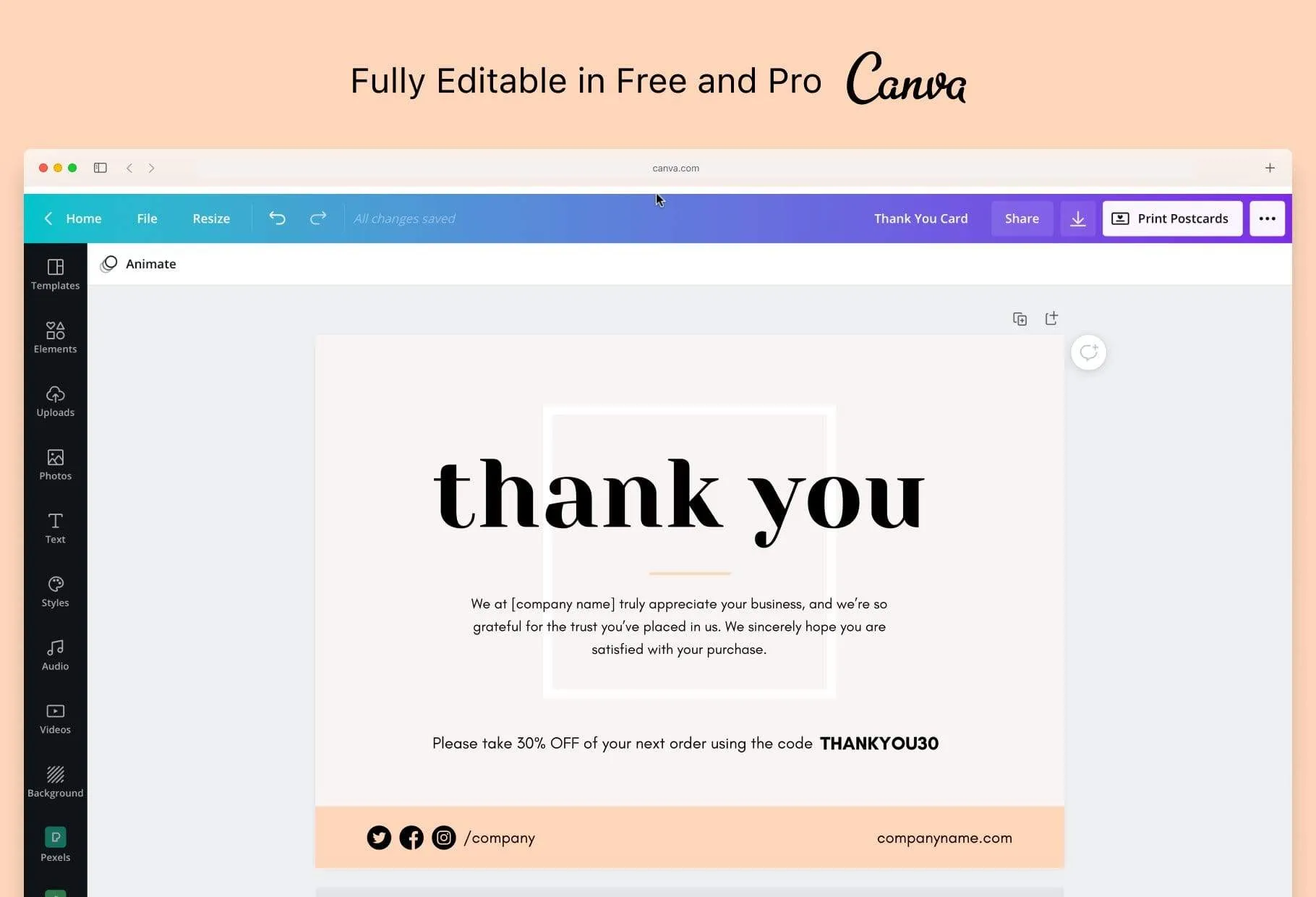 Cynthia Printable Thank You Card Packaging Insert Note Canva Template