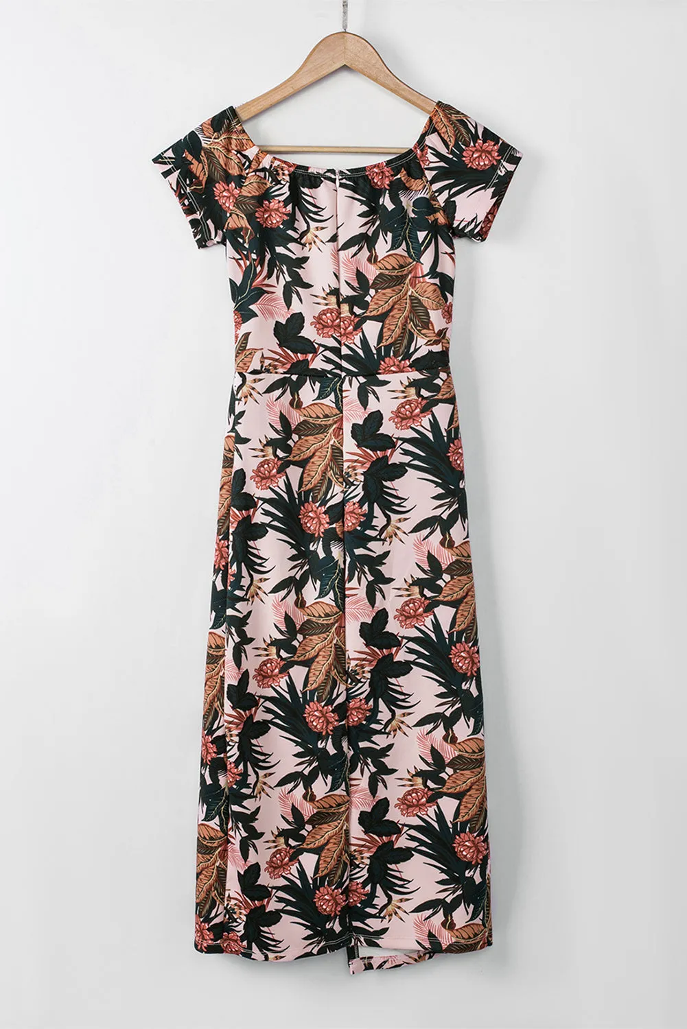 Dark Blue Floral Print Off Shoulder Slit Bodycon Midi Dress