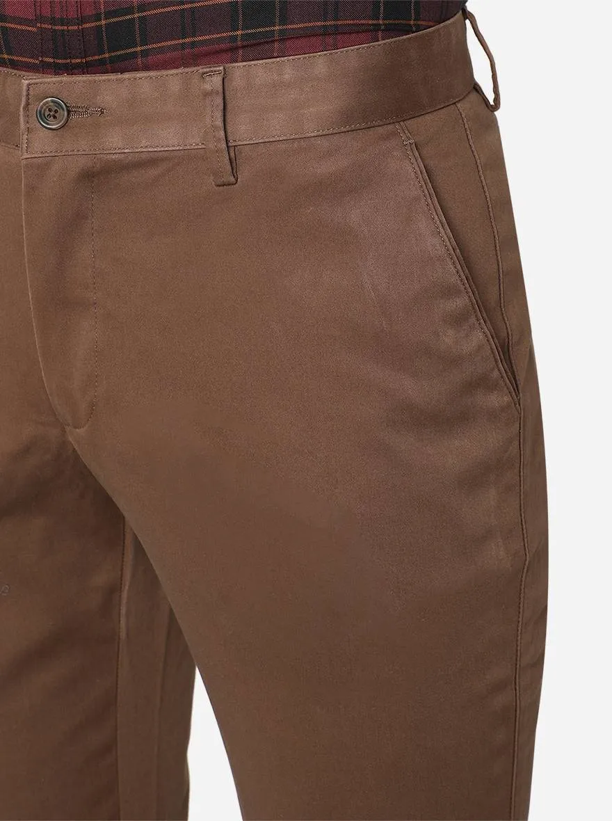 Dark Khaki Solid Super Slim Fit Casual Trouser | Greenfibre