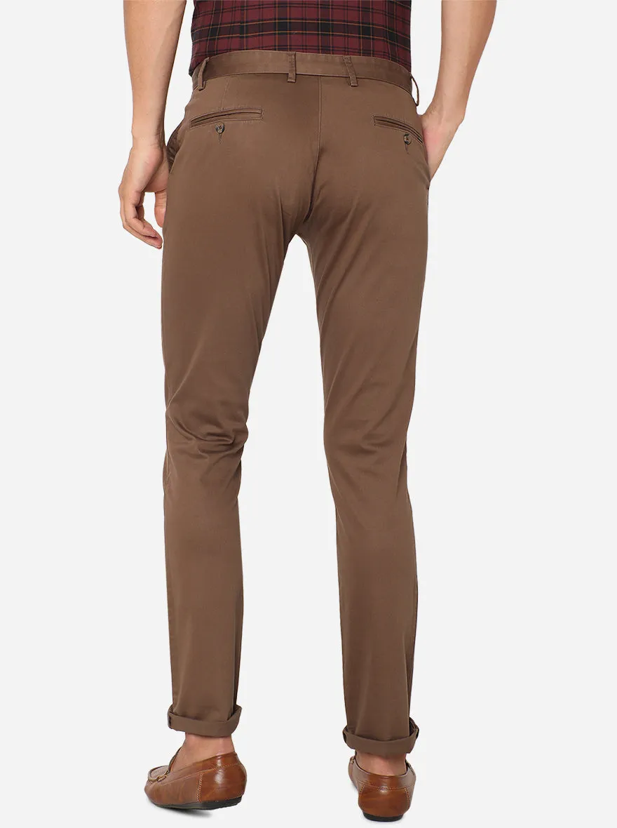 Dark Khaki Solid Super Slim Fit Casual Trouser | Greenfibre