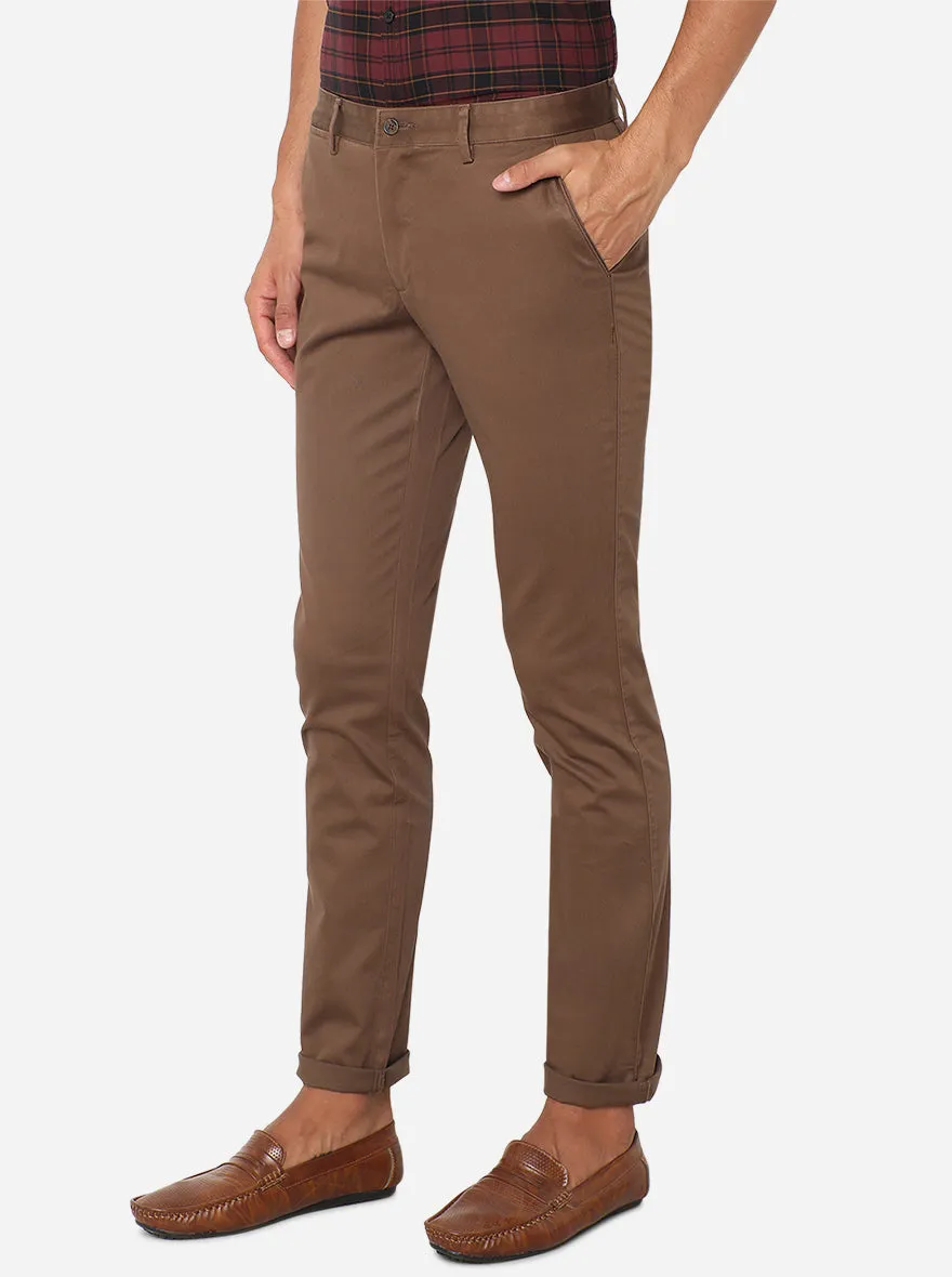 Dark Khaki Solid Super Slim Fit Casual Trouser | Greenfibre