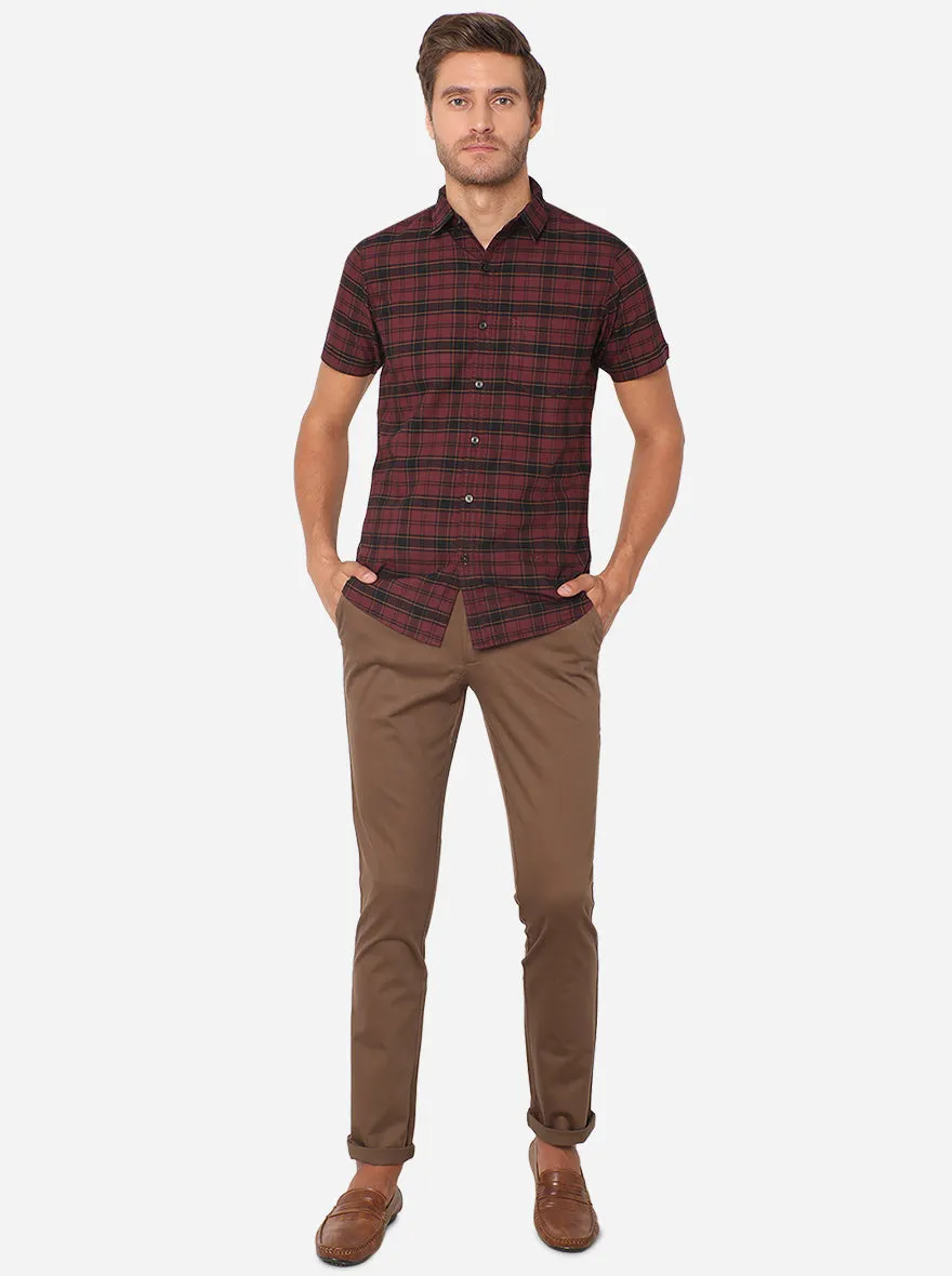 Dark Khaki Solid Super Slim Fit Casual Trouser | Greenfibre