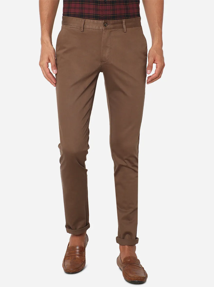 Dark Khaki Solid Super Slim Fit Casual Trouser | Greenfibre