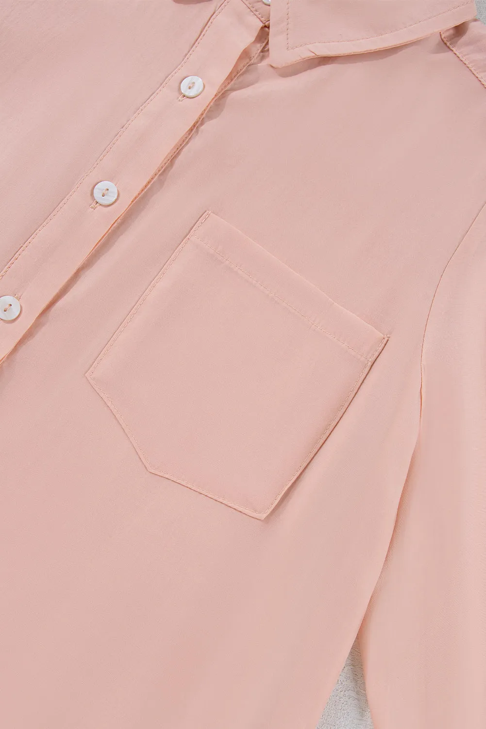 Delicacy Solid Color Flounce Hem Buttoned Turn Down Collar Dress