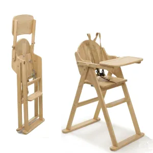 Deluxe Eco Conscious Solid Wood Space Saving | Easy Folding Highchair | 5 Point Harness | Beech