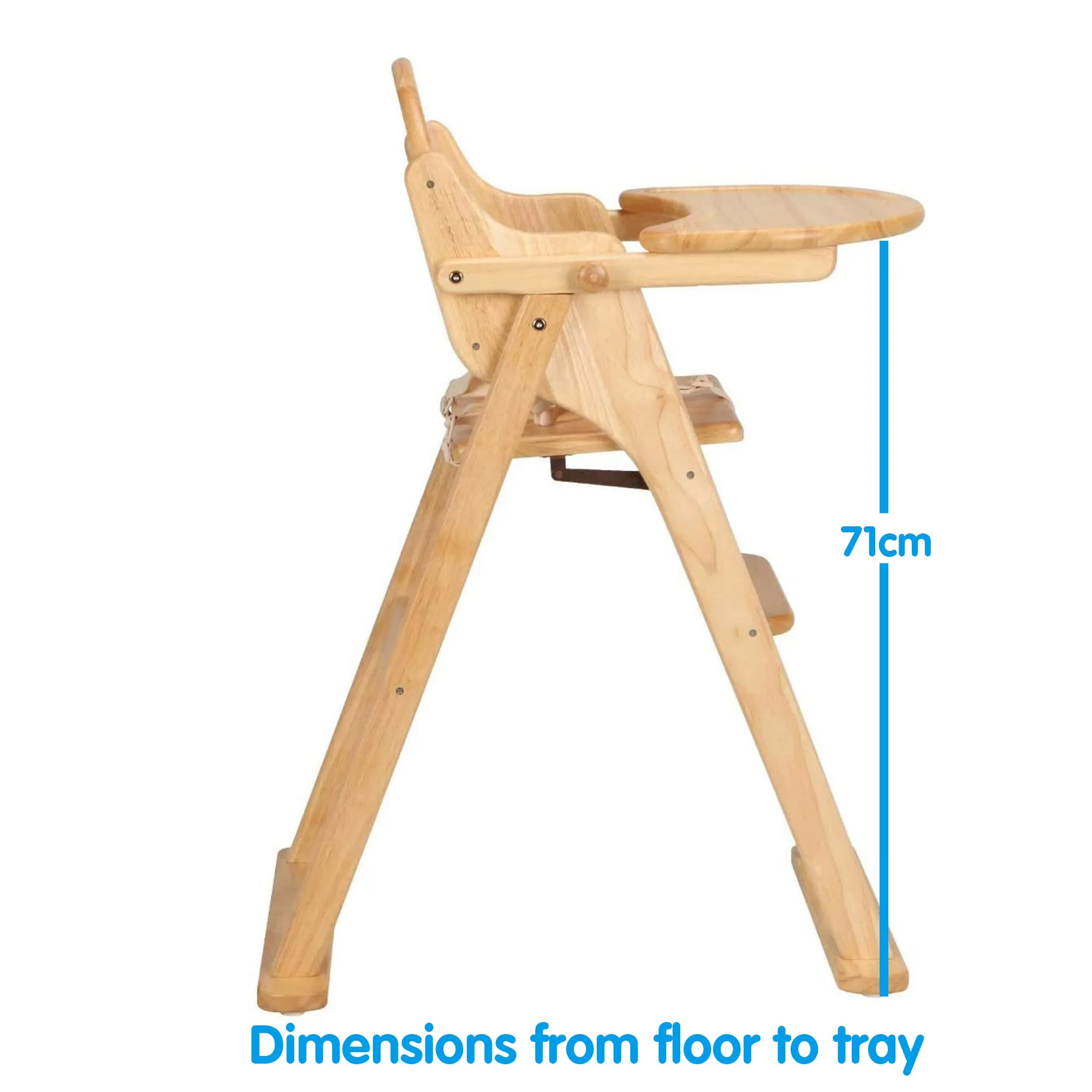 Deluxe Eco Conscious Solid Wood Space Saving | Easy Folding Highchair | 5 Point Harness | Beech
