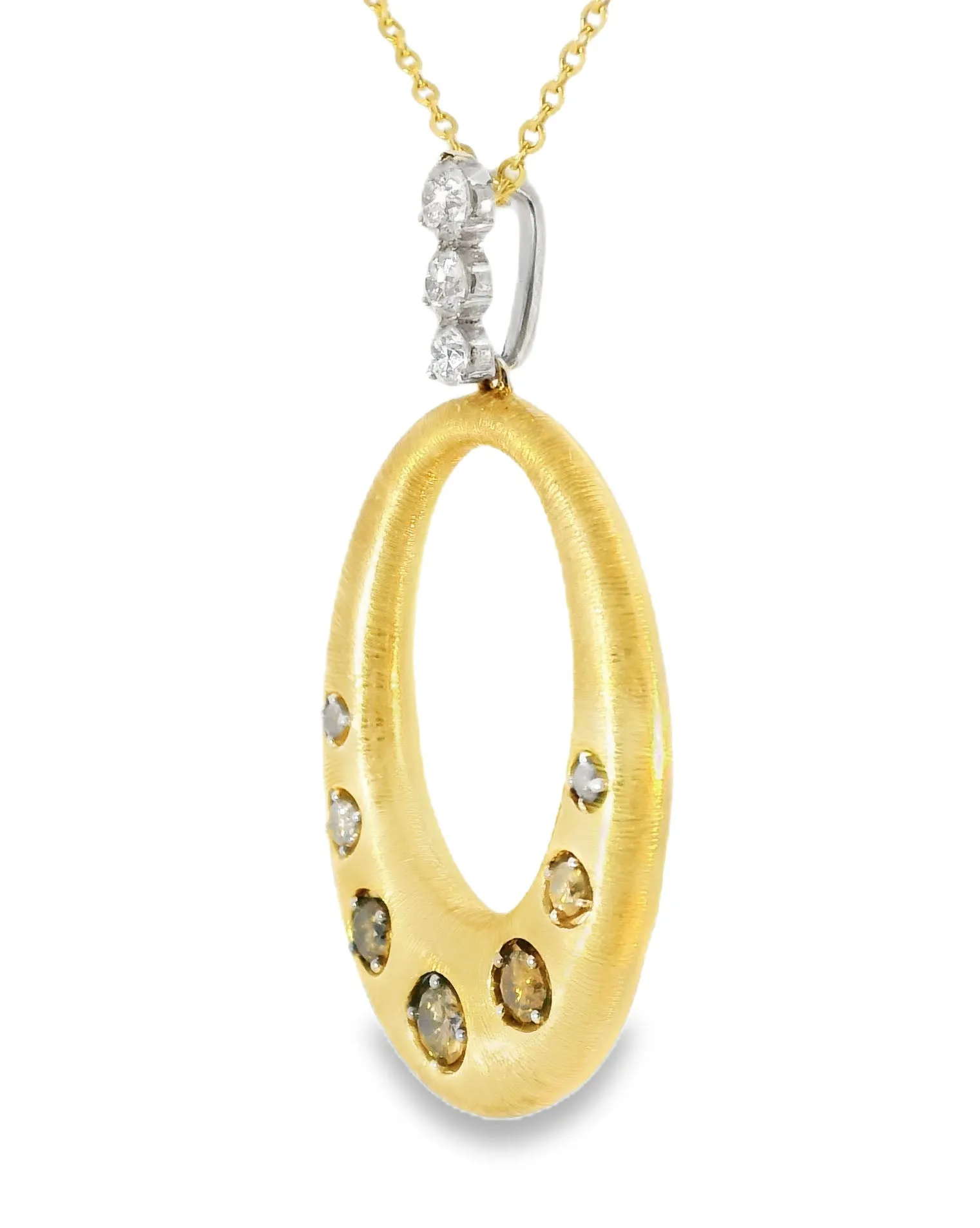 Designer Handmade Cordova 18K Yellow Gold Diamond Champagne Champagne Diamond Pendant Necklace Slide