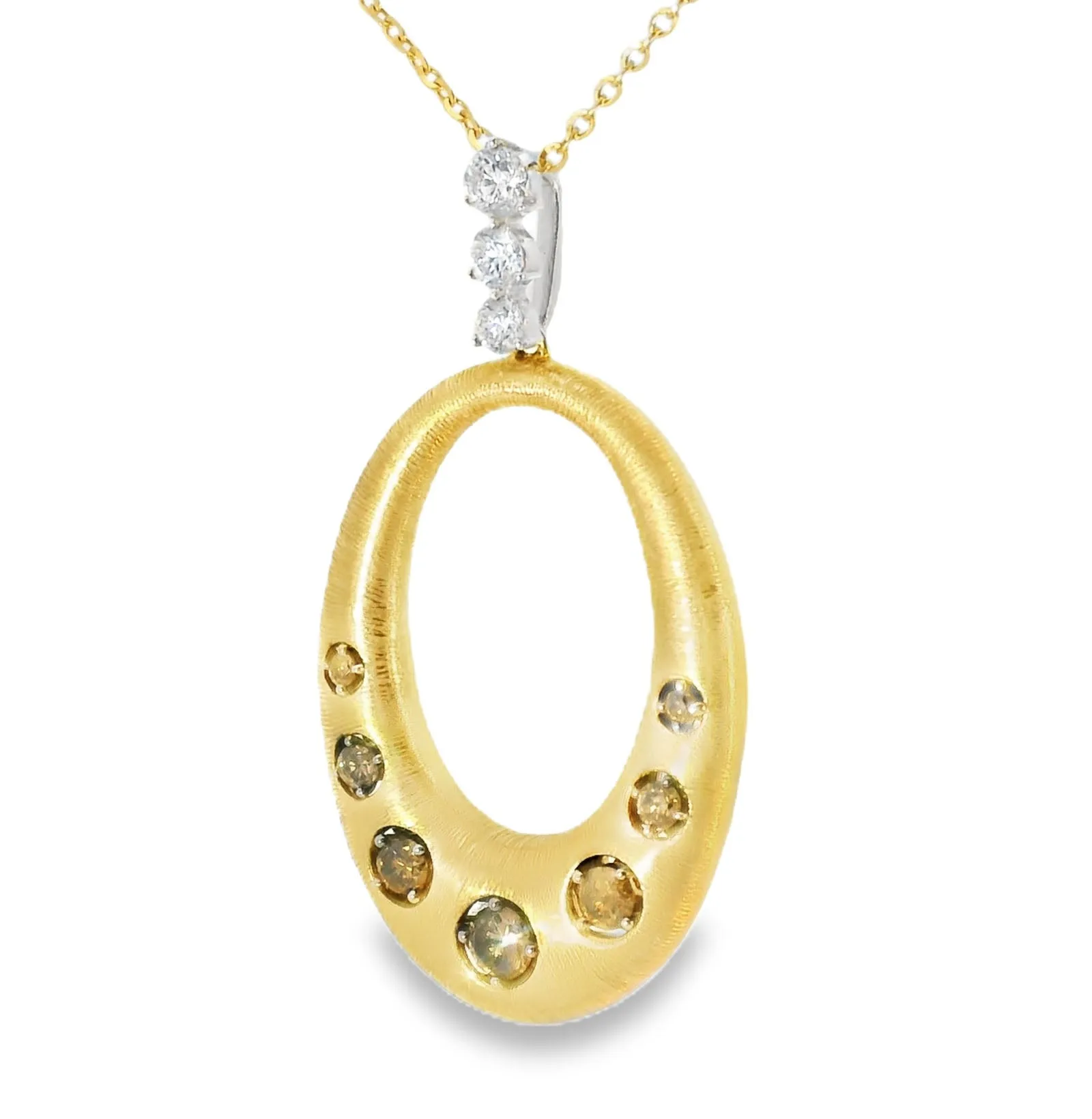 Designer Handmade Cordova 18K Yellow Gold Diamond Champagne Champagne Diamond Pendant Necklace Slide