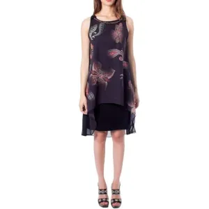 Desigual Womens Dress Size 8 Black Montreal Sleeveless Floral Beaded Chi…