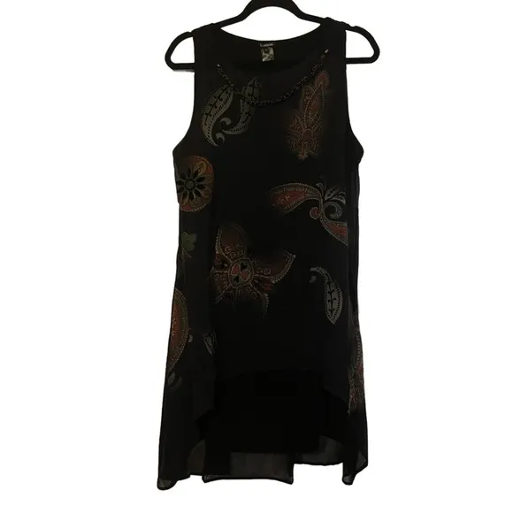 Desigual Womens Dress Size 8 Black Montreal Sleeveless Floral Beaded Chi…