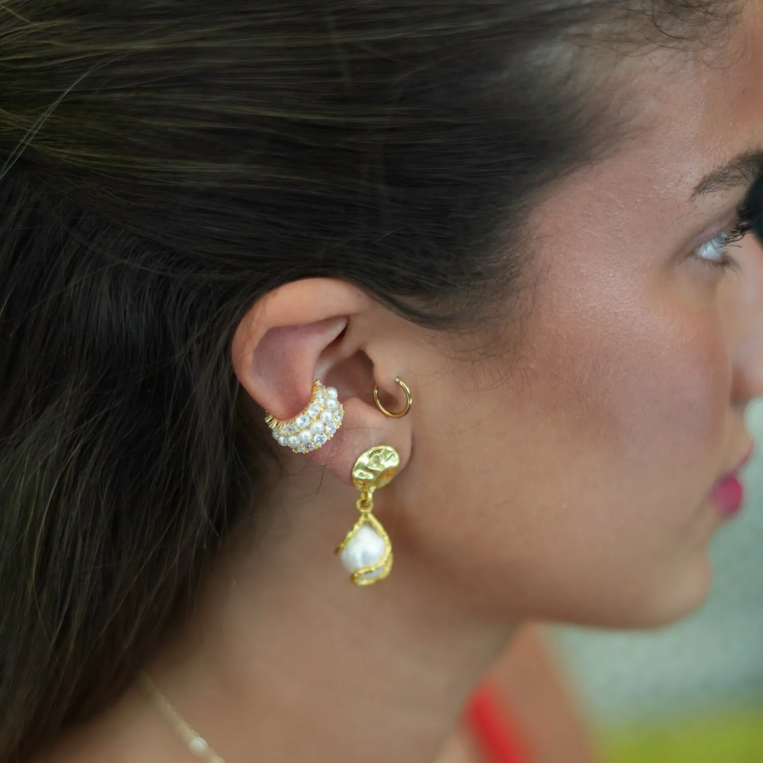 Diamond & Pearl Gold Vermeil Cuff Earring