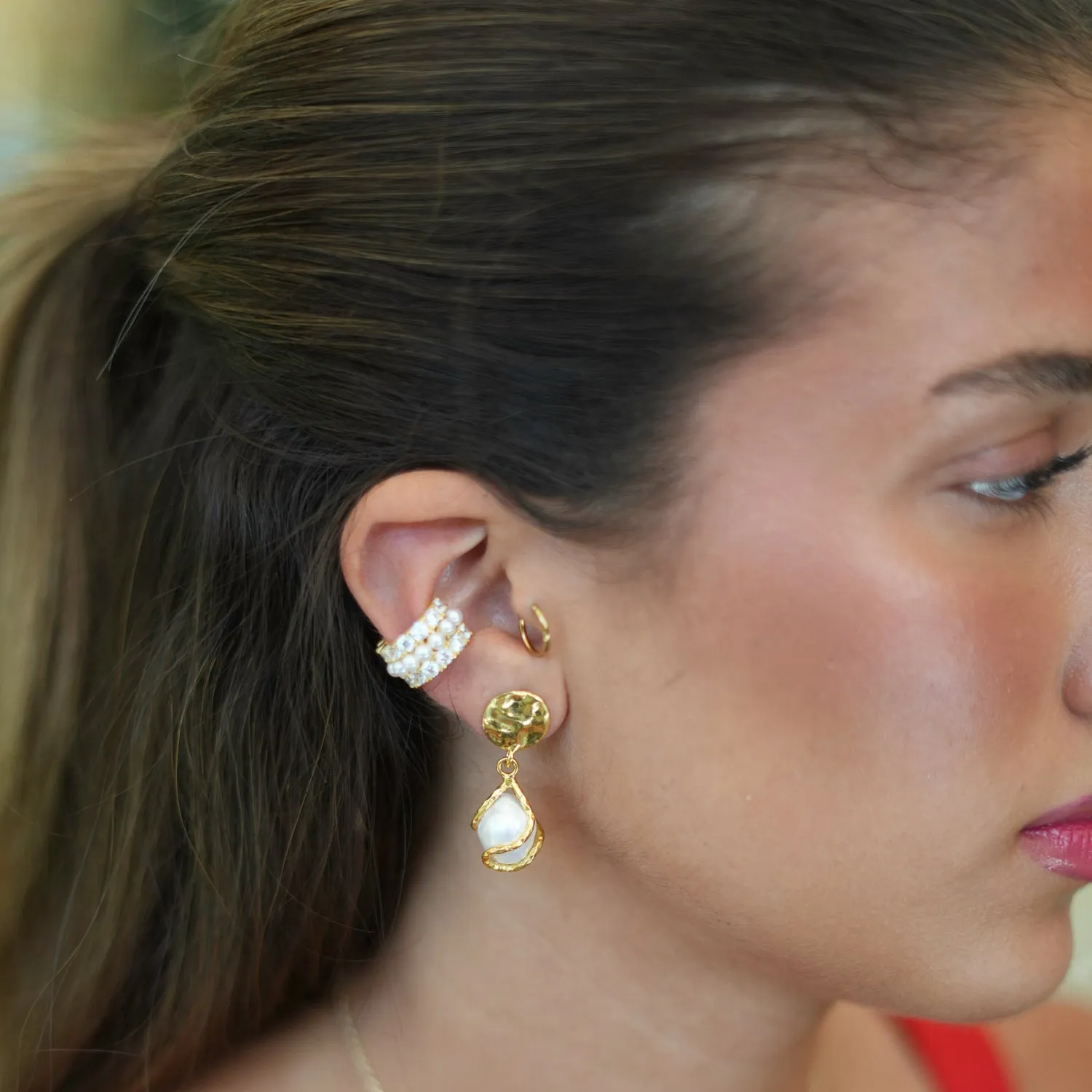 Diamond & Pearl Gold Vermeil Cuff Earring