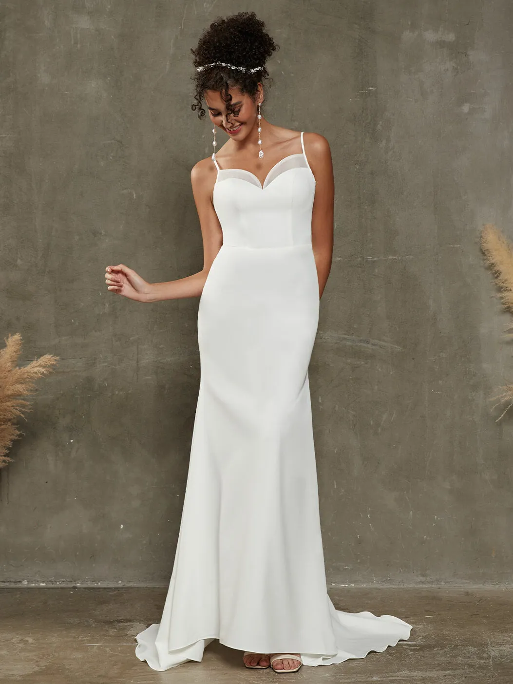 Diamond White Double FDY Sweetheart Mermaid Wedding Dress With Chapel Train