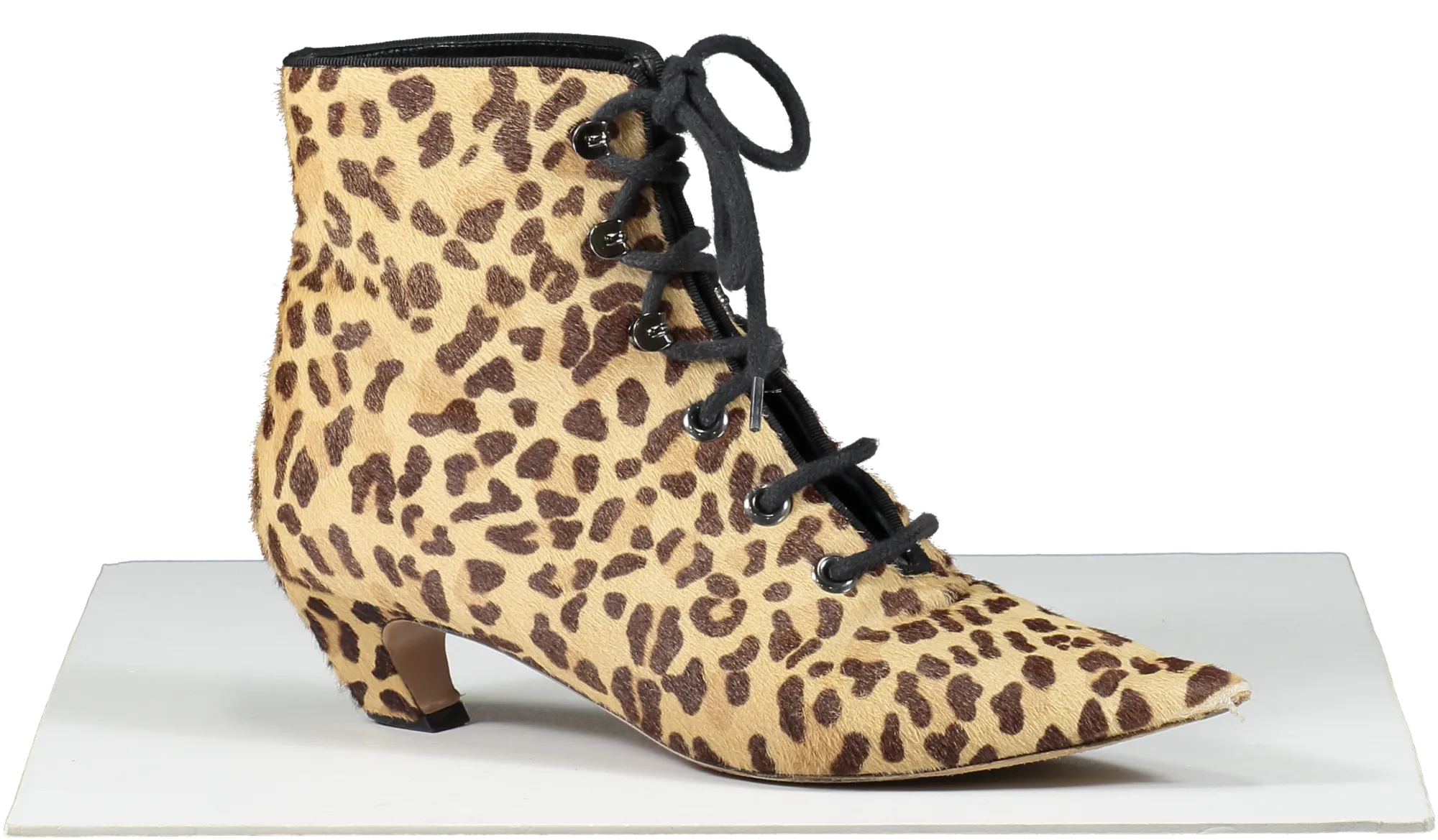 Dior Brown Lace Up Kitten Heel Ankle Boots- Leopard Print UK 5.5 EU 38.5 👠