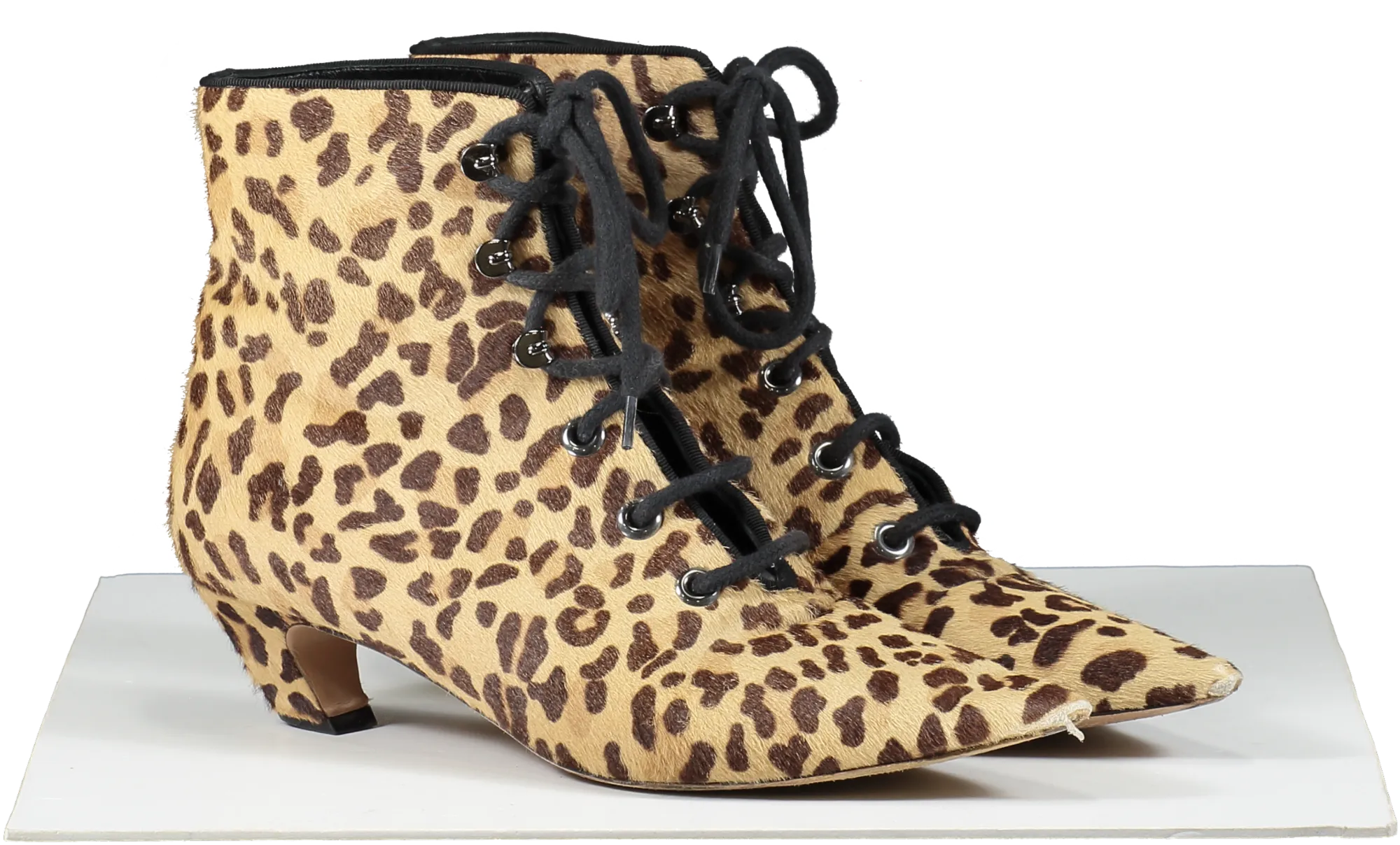 Dior Brown Lace Up Kitten Heel Ankle Boots- Leopard Print UK 5.5 EU 38.5 👠