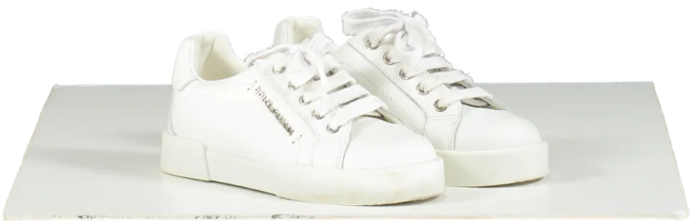 Dolce & Gabbana White Leather Portofino Logo Trainers UK 8.5 EU 26 👼