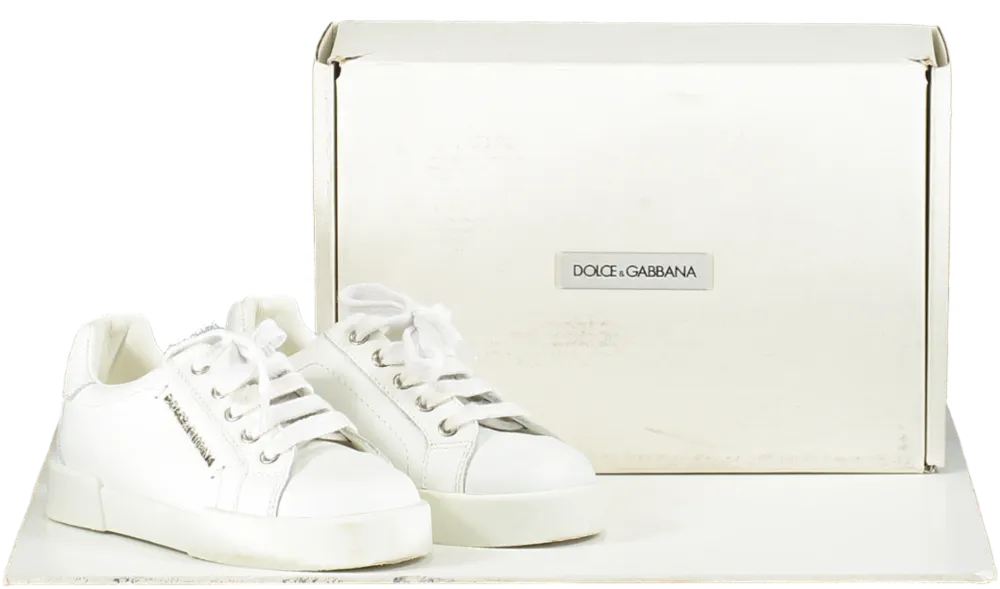 Dolce & Gabbana White Leather Portofino Logo Trainers UK 8.5 EU 26 👼