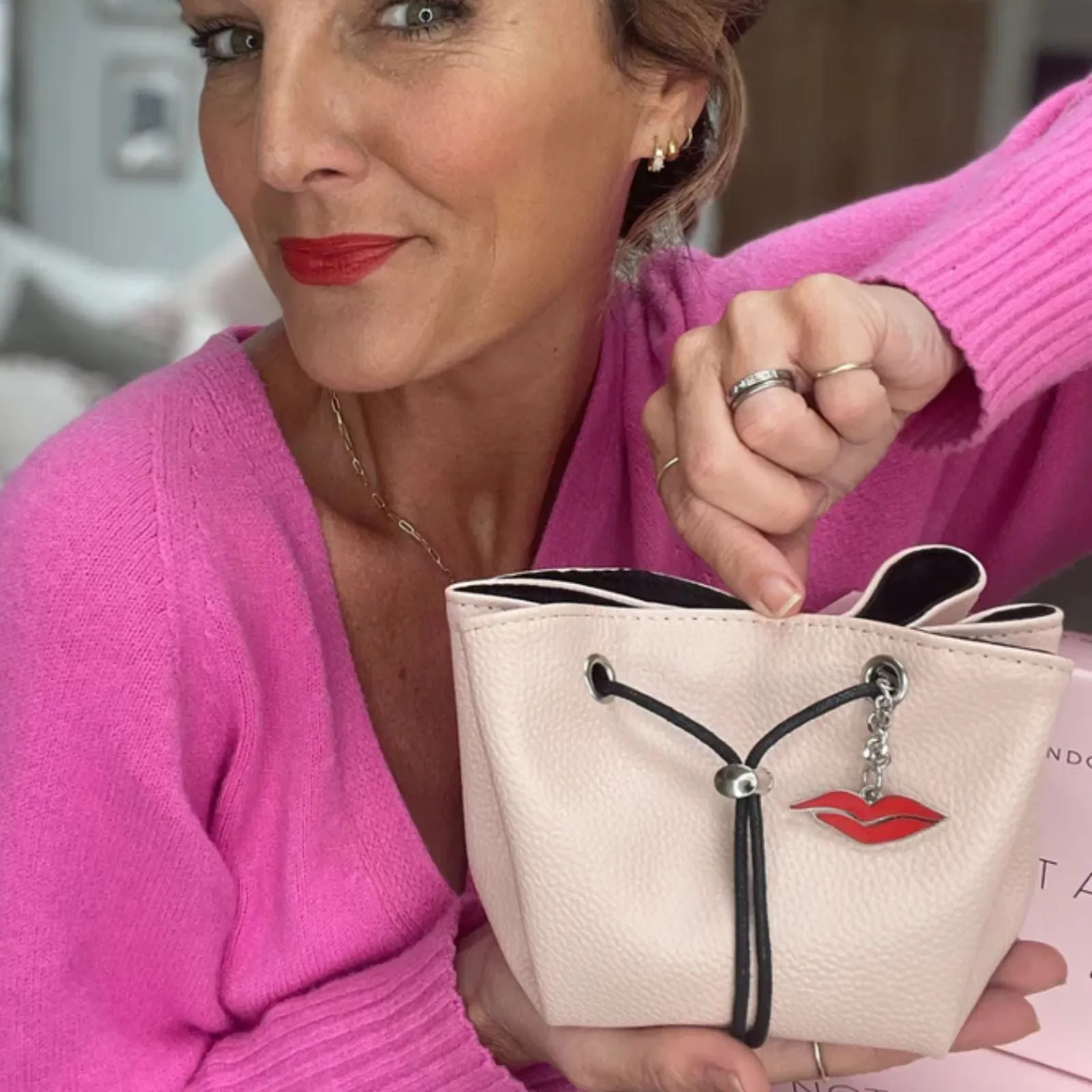 Donna May Mini Vegan Drawstring Bag - Blush Pink