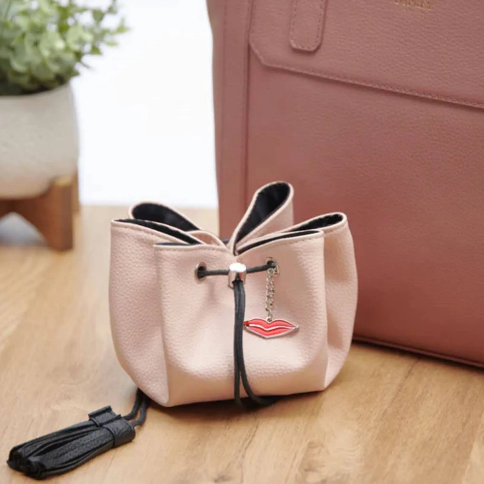 Donna May Mini Vegan Drawstring Bag - Blush Pink