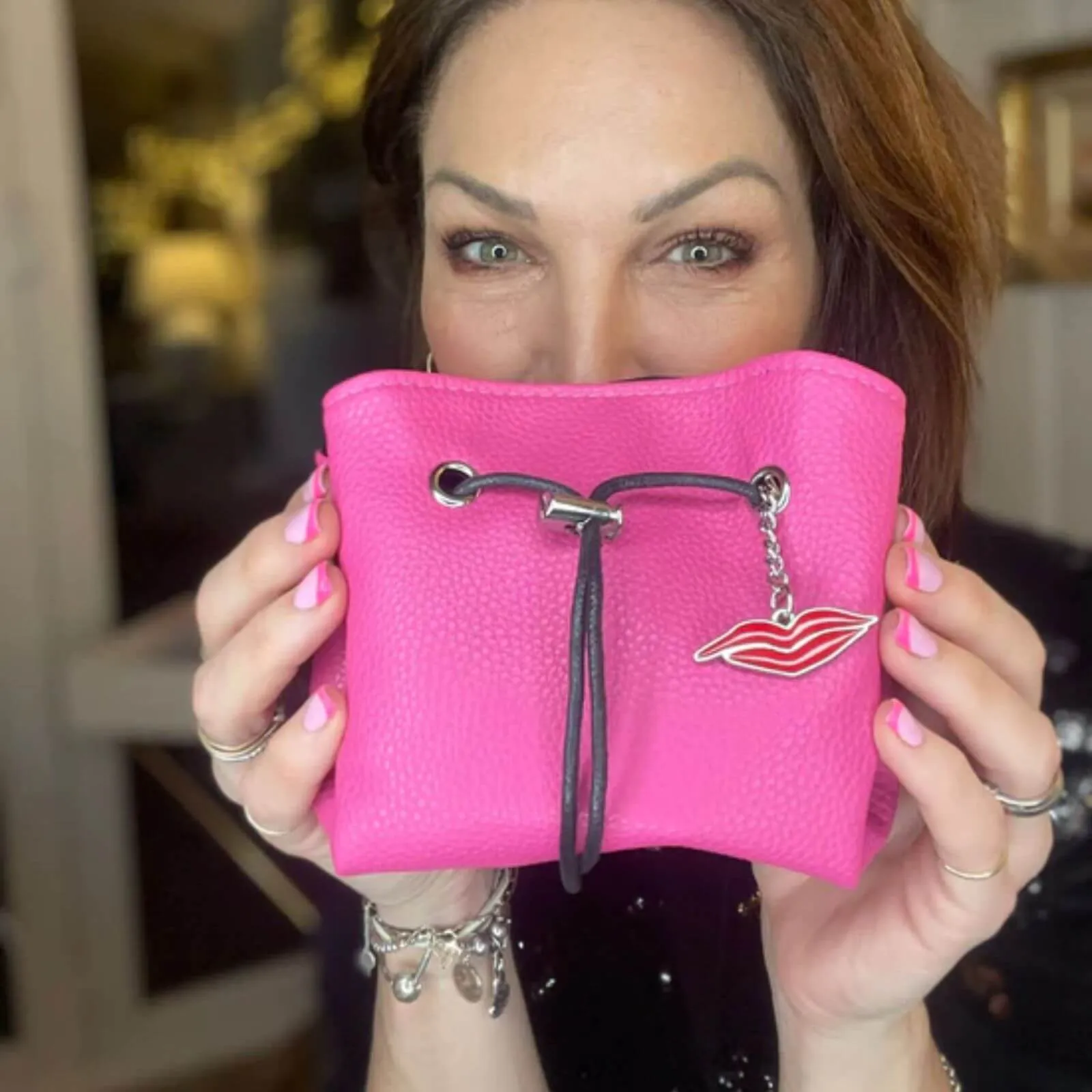 Donna May Mini Vegan Drawstring Bag - Raspberry Pink