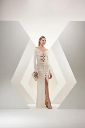 Draped Long Dress With Slit