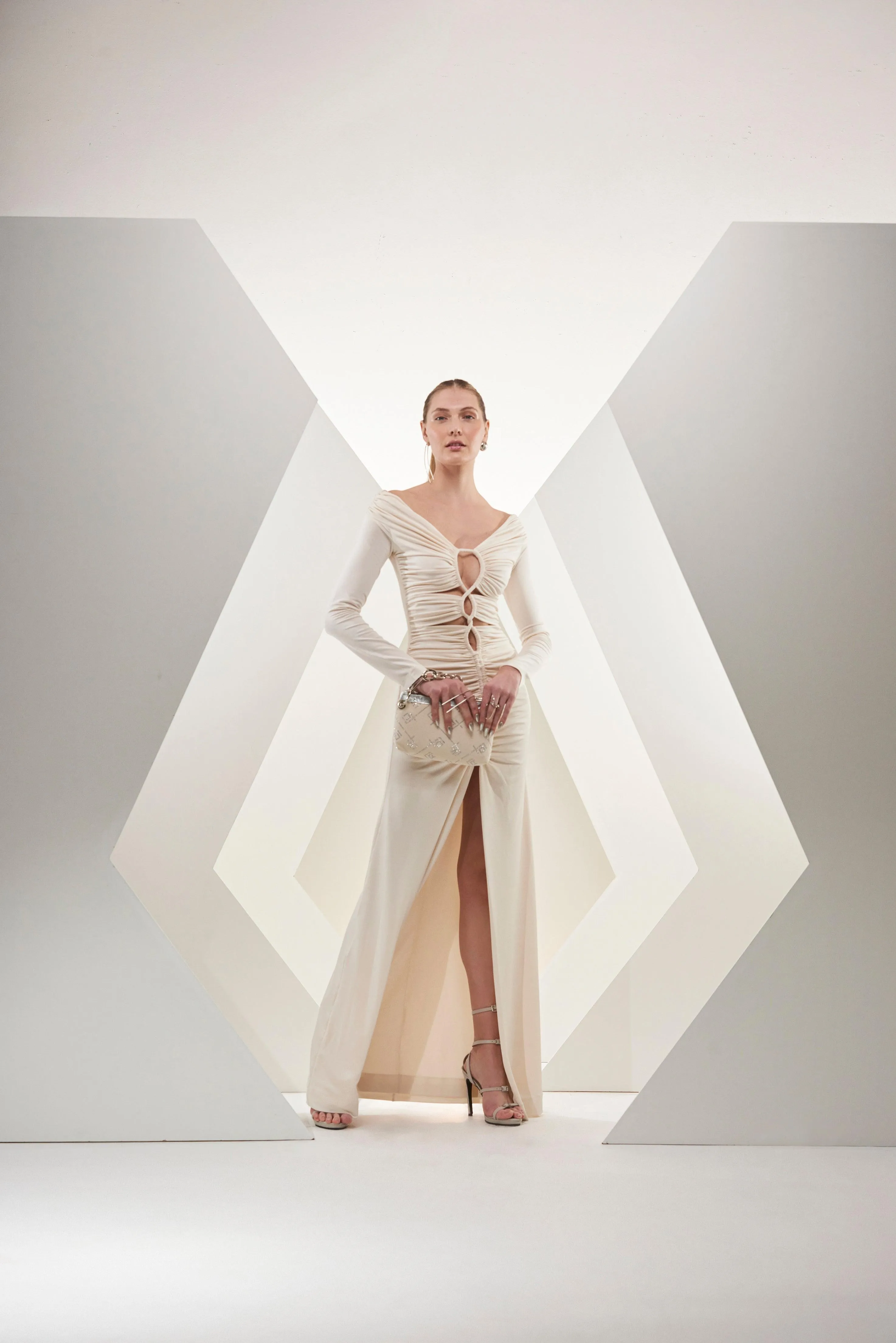 Draped Long Dress With Slit