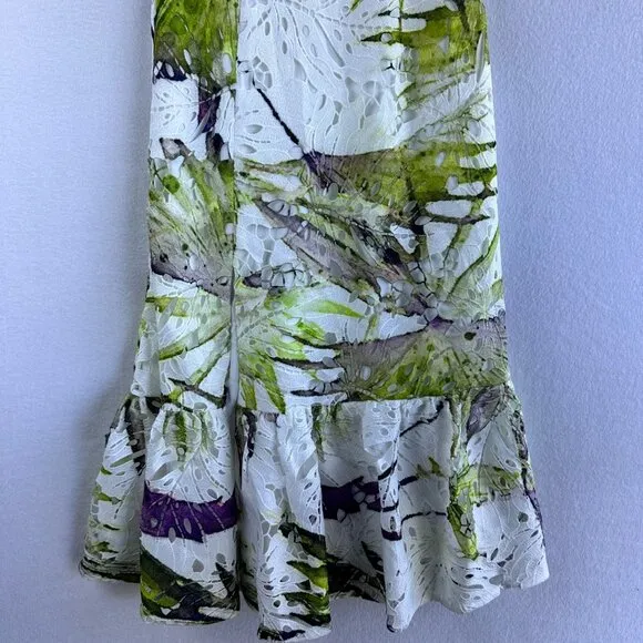 Dress the Population Dress Womens Size XS Floral Eyelet Chartruese Ruffle Party