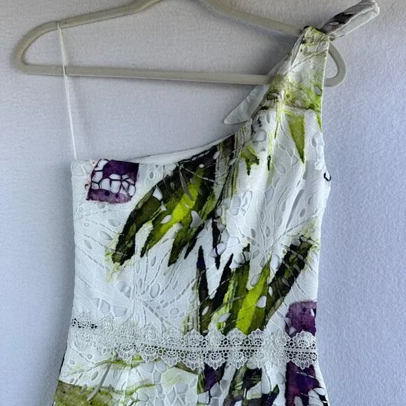 Dress the Population Dress Womens Size XS Floral Eyelet Chartruese Ruffle Party