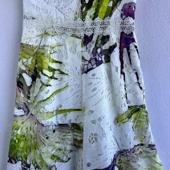 Dress the Population Dress Womens Size XS Floral Eyelet Chartruese Ruffle Party