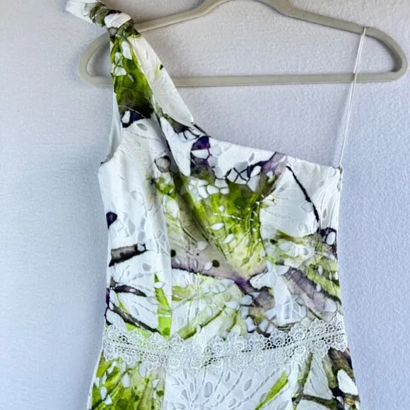 Dress the Population Dress Womens Size XS Floral Eyelet Chartruese Ruffle Party
