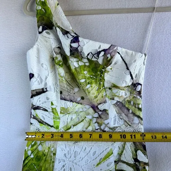 Dress the Population Dress Womens Size XS Floral Eyelet Chartruese Ruffle Party