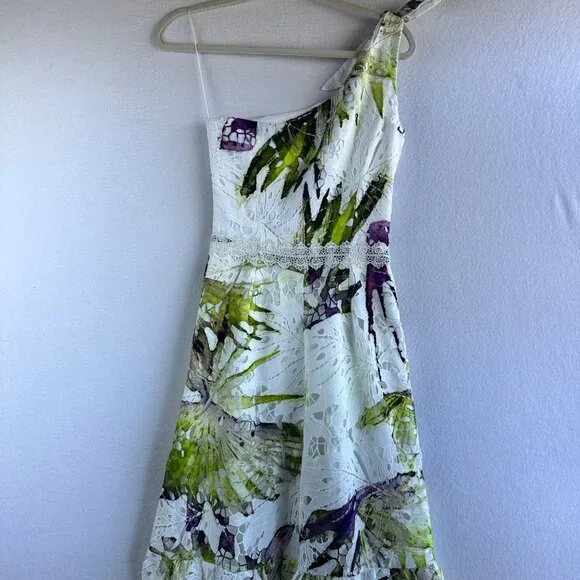 Dress the Population Dress Womens Size XS Floral Eyelet Chartruese Ruffle Party