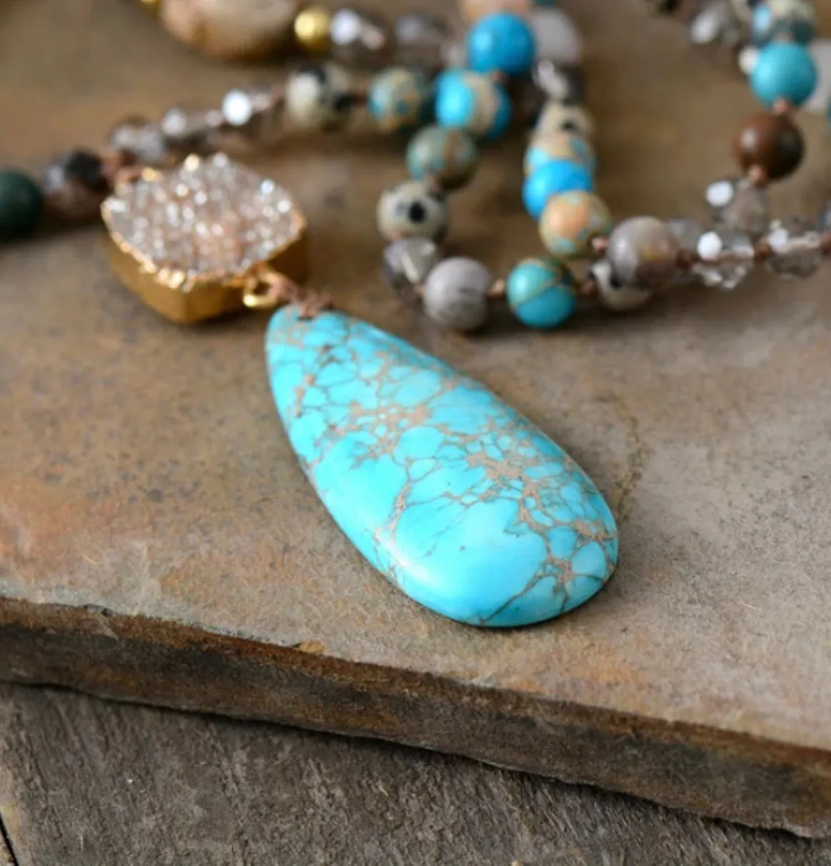 Druzy Jasper Teardrop Necklace