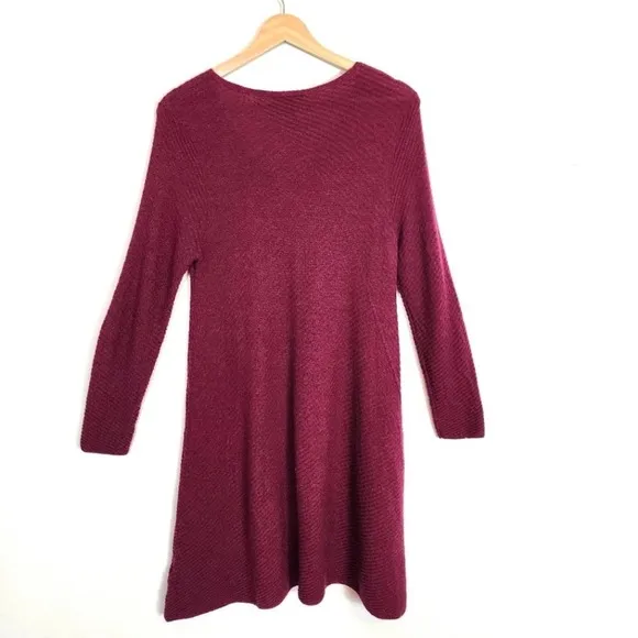 Eileen Fisher 100% Merino Wool Textured V Neck Shift Sweater Dress SZ Small