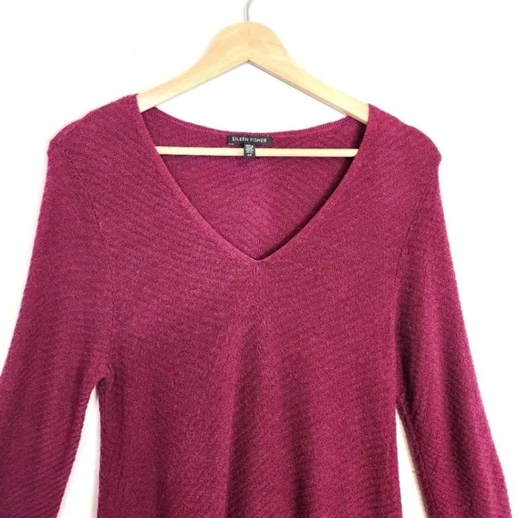 Eileen Fisher 100% Merino Wool Textured V Neck Shift Sweater Dress SZ Small